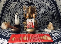 a tarot card is sitting on a table
